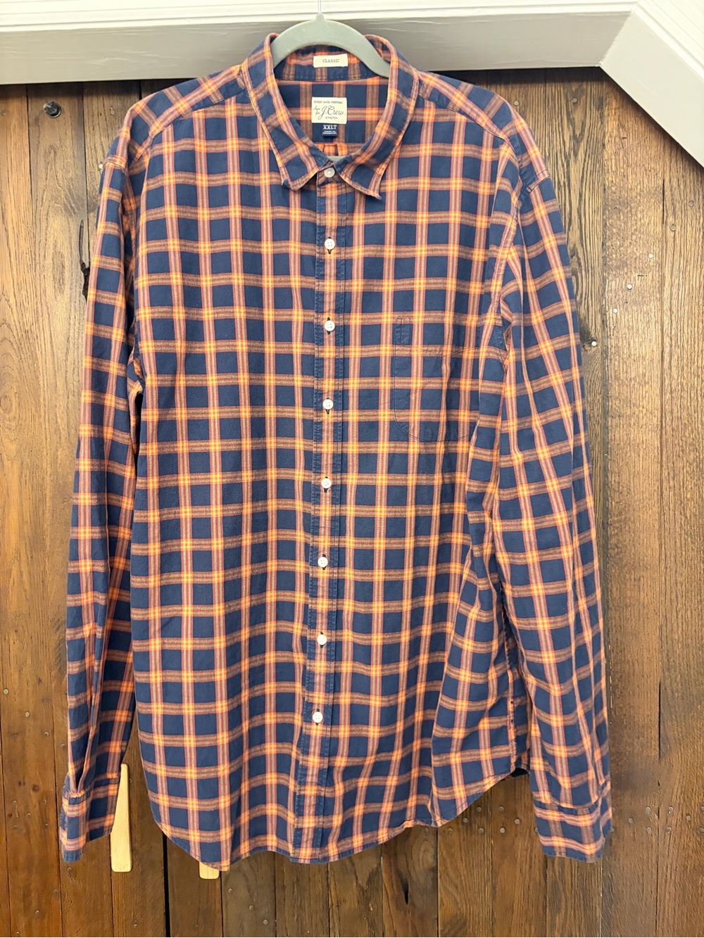 J. Crew Navy and Orange Plaid Button-Down Shirt